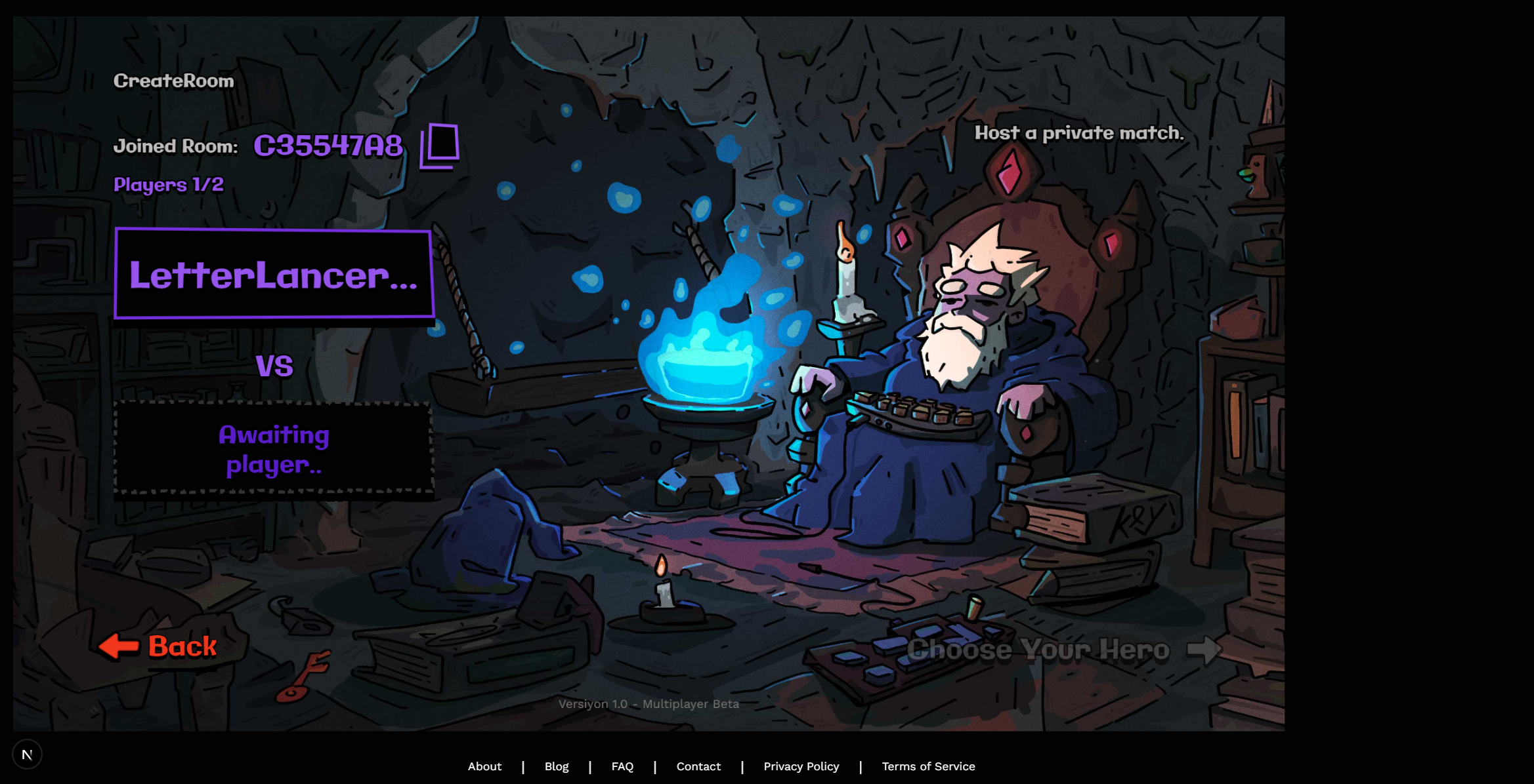 KeyWars Create Room Screen - Custom multiplayer game rooms